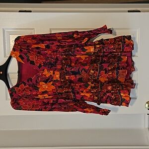 Like NEW FARM Rio Tropical Tapestry Long-Sleeve Mini Dress in Pink size Medium